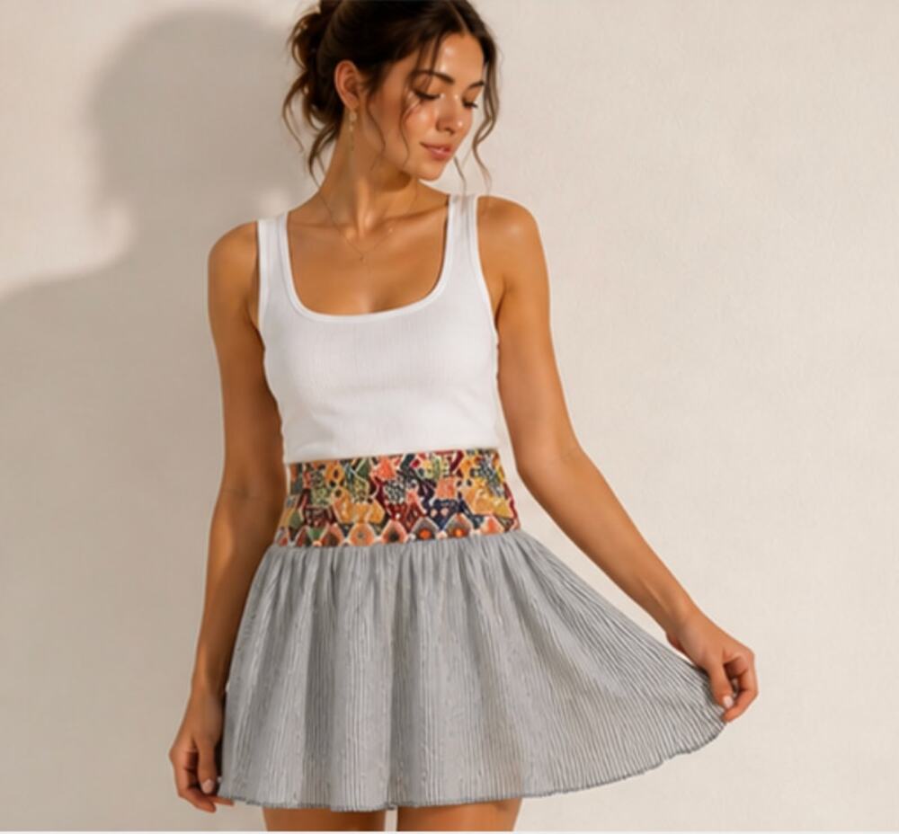Signature Studio Embroidered Waist Mini Skirt Boho Striped Size L